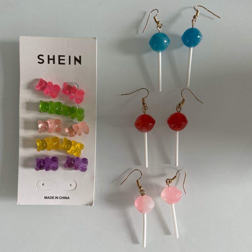 8 PIECE Fun RAVE Festival Earring Set (Gummy Teddy Bears & Lollipop Earrings)